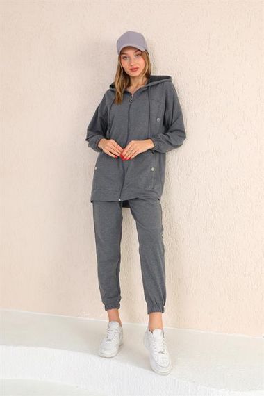 Women's Casual Sports Suit with Side Snaps GRAY - photo 5