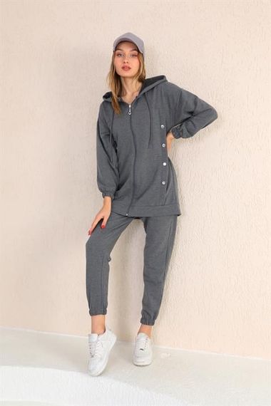 Women's Casual Sports Suit with Side Snaps GRAY - photo 4