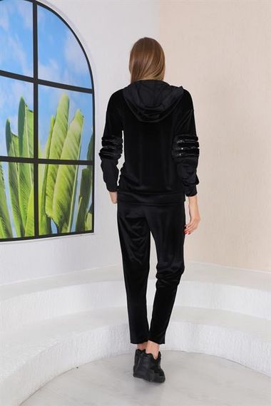 Women's Plush Velvet Wide Leg Double Suit - BLACK - photo 2