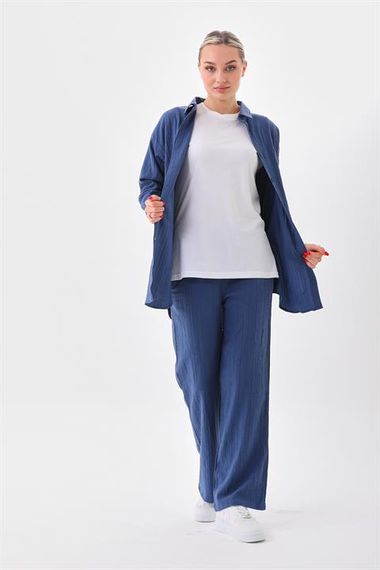 Женский повседневный комплект из 3-х вещей: рубашка, брюки и футболка - ИНДИГО, качество Ayborin, свободный крой, идеален для повседневной носки - фото 4