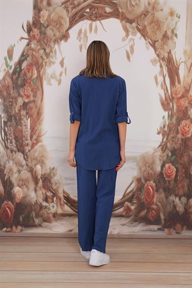 Женский повседневный комплект из 3-х вещей: рубашка, брюки и футболка - ИНДИГО, качество Ayborin, свободный крой, идеален для повседневной носки - фото 5