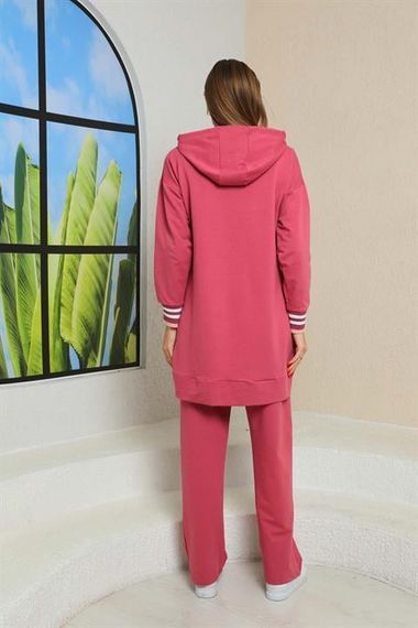 Женский трикотажный спортивный комплект в пудровом цвете с отделкой, 3 предмета, капюшон, карманы, идеален для активного отдыха - фото 5