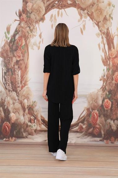 Women's Daily Three-piece Suit Shirt Trousers T-Shirt - BLACK - photo 3