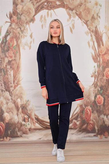 Ісламський спортивний комплект з двох частин, синій, з якісного матеріалу, з довгим піджаком та широкими штанами, підходить для повсякденного носіння - фото 2