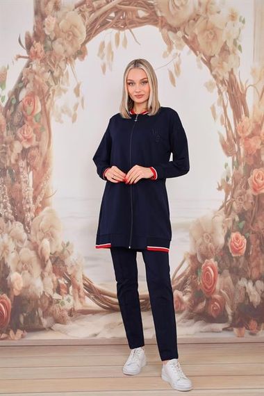 Ісламський спортивний комплект з двох частин, синій, з якісного матеріалу, з довгим піджаком та широкими штанами, підходить для повсякденного носіння - фото 4