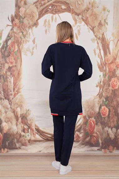 Ісламський спортивний комплект з двох частин, синій, з якісного матеріалу, з довгим піджаком та широкими штанами, підходить для повсякденного носіння - фото 5