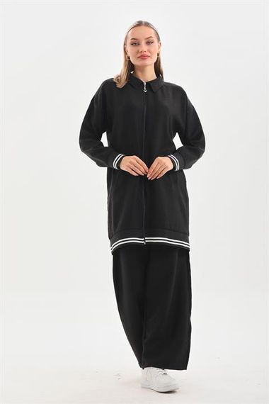 Жіночий комплект для щоденного носіння: сорочка та штани в чорному кольорі, оверсайз, з високоякісної тканини Ayborin - фото 2
