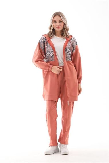 Женский спортивный костюм с пайетками, цвет: персиковый, высокий пояс, капюшон, удобная посадка, модели S-2XL - фото 3