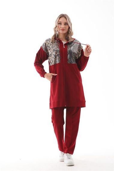 Женский спортивный костюм с пайетками бордового цвета, высокая талия, капюшон, комфортный крой, размеры S, M, L, XL, 2XL - фото 5