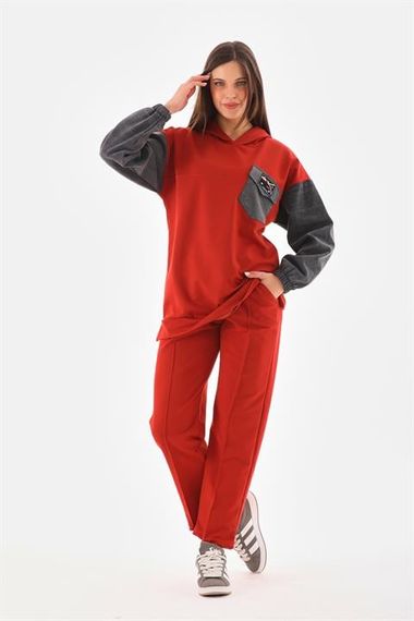 طقم رياضي مزدوج للنساء بتفاصيل جينز بلون تابا - صورة 1