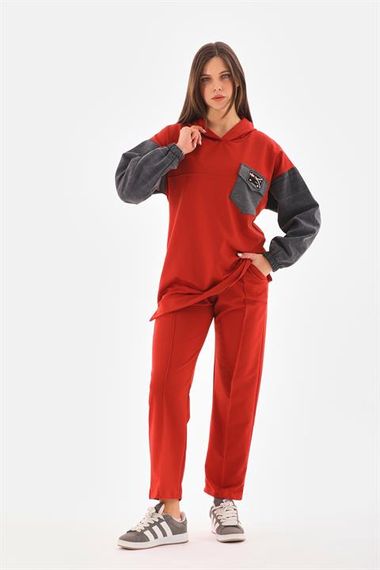 طقم رياضي مزدوج للنساء بتفاصيل جينز بلون تابا - صورة 3