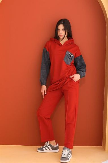 طقم رياضي مزدوج للنساء بتفاصيل جينز بلون تابا - صورة 4