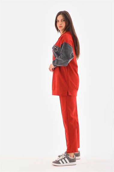 طقم رياضي مزدوج للنساء بتفاصيل جينز بلون تابا - صورة 5