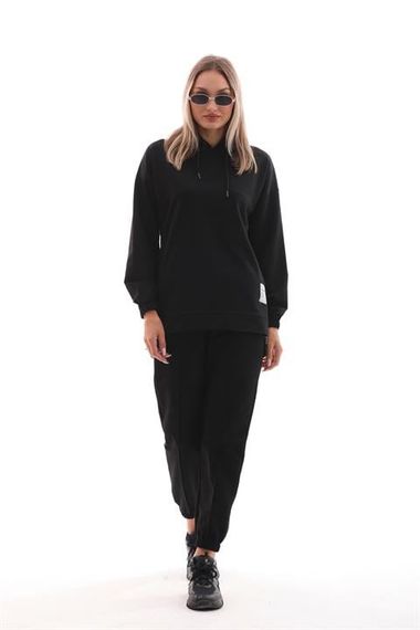 Спортивний комплект для жінок з блискавкою та розрізами - ЧОРНИЙ - фото 1