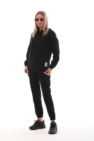 Спортивний комплект для жінок з блискавкою та розрізами - ЧОРНИЙ - фото 3
