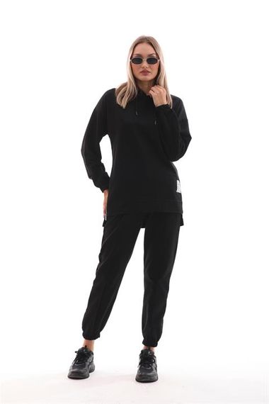 Спортивний комплект для жінок з блискавкою та розрізами - ЧОРНИЙ - фото 2