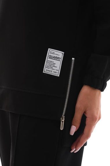 Спортивний комплект для жінок з блискавкою та розрізами - ЧОРНИЙ - фото 5