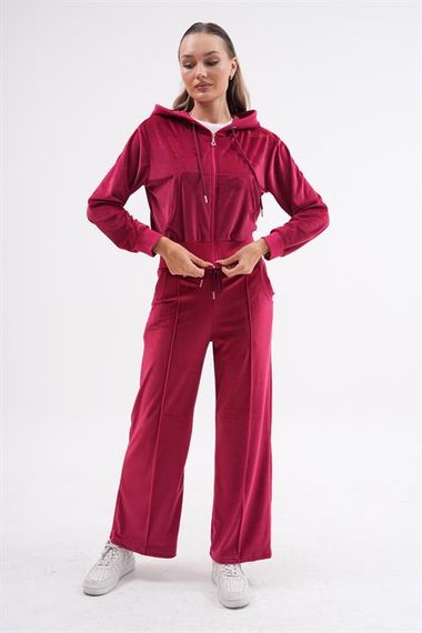 Kadın Soft Kadife Palazzo Paça Forever İkili Takımı BORDO - photo 3