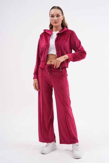 Kadın Soft Kadife Palazzo Paça Forever İkili Takımı BORDO - photo 4