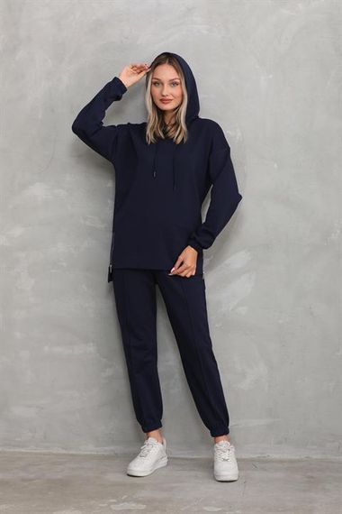 Kadın Fermuar Yırtmaçlı Günlük Spor Takım - LACİVERT - photo 2