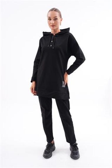 Kadın Sweat-Tunik Pantolon İkili Spor Takım SİYAH - photo 3