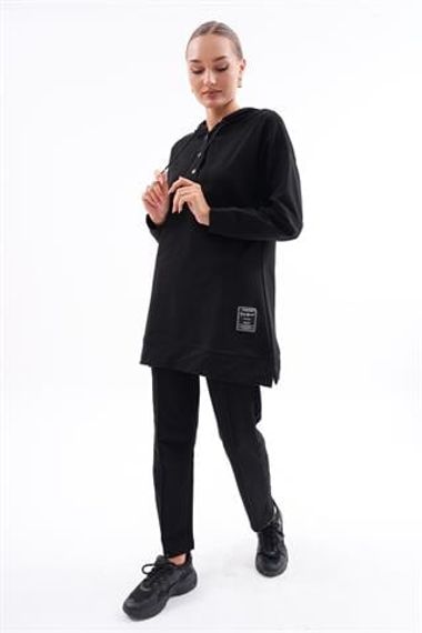 Kadın Sweat-Tunik Pantolon İkili Spor Takım SİYAH - photo 1