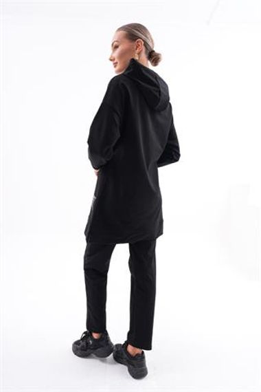 Kadın Sweat-Tunik Pantolon İkili Spor Takım SİYAH - photo 5