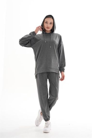 Жіночий спортивний комплект з блискавкою, сірий, з розрізами по боках для повсякденного носіння - фото 1