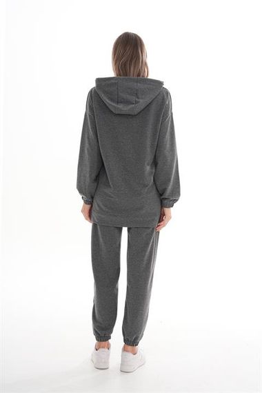 Жіночий спортивний комплект з блискавкою, сірий, з розрізами по боках для повсякденного носіння - фото 5