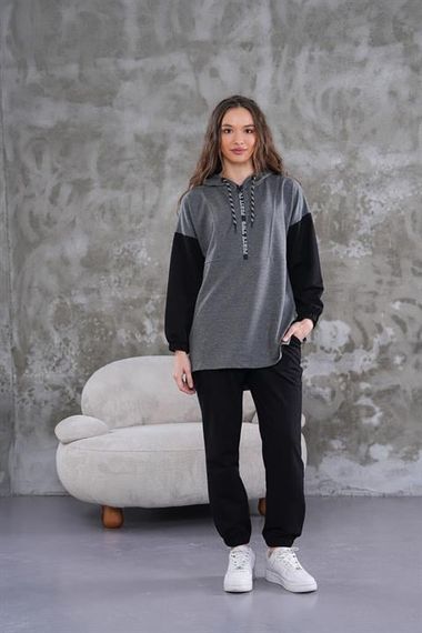 Kadın Yarım Fermuar Günlük Spor İkili Takım GRİ - photo 2