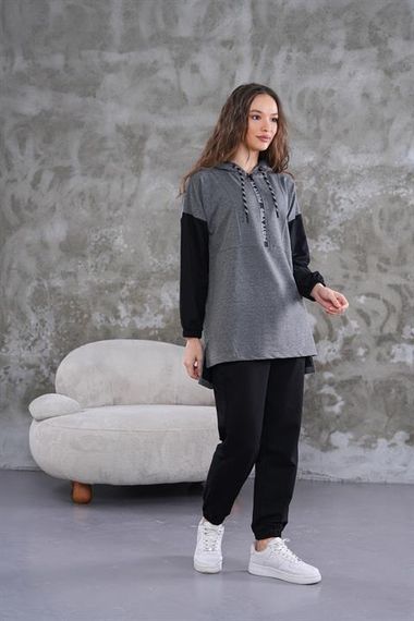 Kadın Yarım Fermuar Günlük Spor İkili Takım GRİ - photo 3