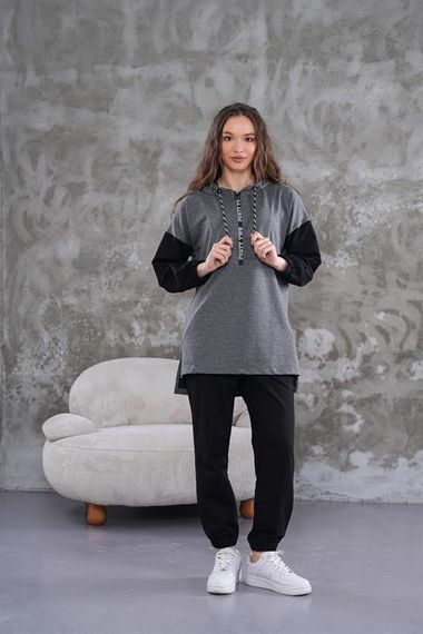 Kadın Yarım Fermuar Günlük Spor İkili Takım GRİ - photo 5
