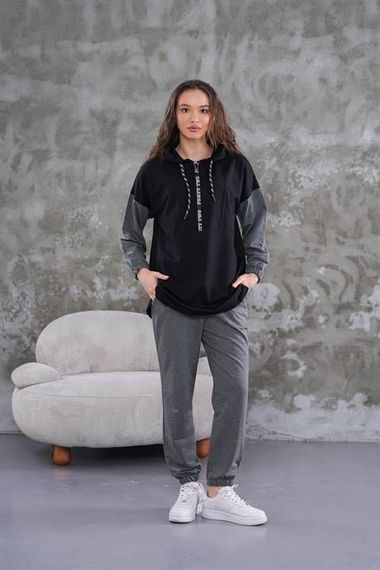 Жіночий спортивний комплект з напівзамком чорного кольору, м'яка та еластична тканина, підходить для повсякденного носіння та моди для хіджабу - фото 4