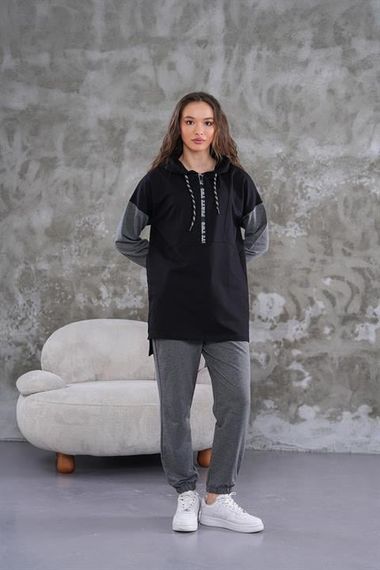 Жіночий спортивний комплект з напівзамком чорного кольору, м'яка та еластична тканина, підходить для повсякденного носіння та моди для хіджабу - фото 3