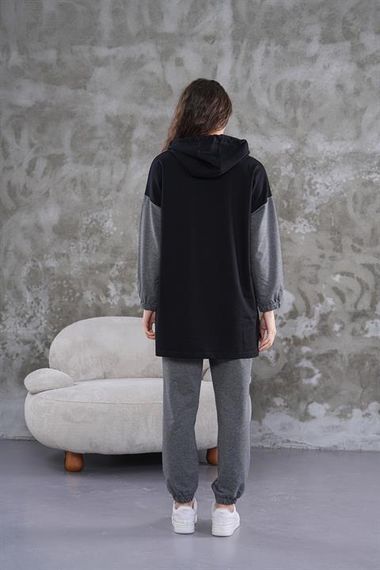 Жіночий спортивний комплект з напівзамком чорного кольору, м'яка та еластична тканина, підходить для повсякденного носіння та моди для хіджабу - фото 5