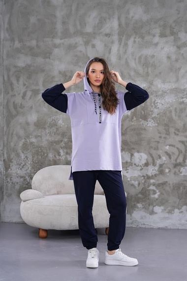 Kadın Yarım Fermuar Günlük Spor İkili Takım LİLA - صورة 2