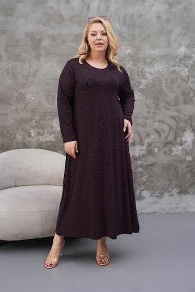 Viskon Büyük Beden Yazlık Uzun Kol Likralı Anne Elbise MOR - photo 3