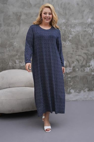 Viskon Büyük Beden Yazlık Uzun Kollu Likralı  Anne Elbise - photo 2