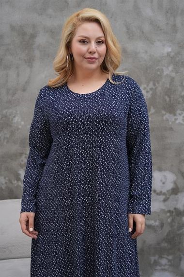 Viskon Büyük Beden Yazlık Uzun Kollu Likralı  Anne Elbise - photo 5