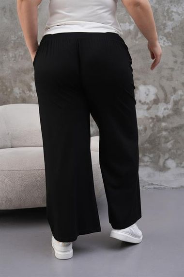Kadın Büyük Beden Esnek Bol Paça Viskon Kumaş Yazlık Pantolon SİYAH - photo 4