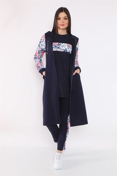 Women's Arm Digital Printed Zippered Hooded Triple Hijab Tracksuit Set - photo 1