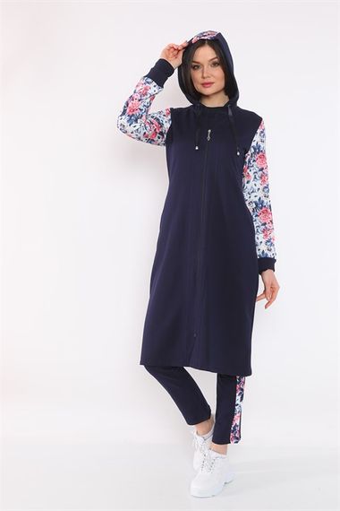 Women's Arm Digital Printed Zippered Hooded Triple Hijab Tracksuit Set - photo 2