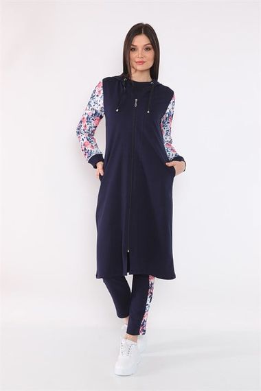 Women's Arm Digital Printed Zippered Hooded Triple Hijab Tracksuit Set - photo 4