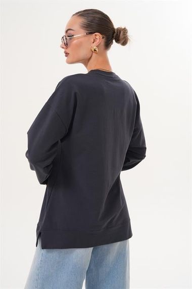 Siyah Yıldız Desenli Bisiklet Yaka Kadın Sweatshirt Tunik 711 - photo 3