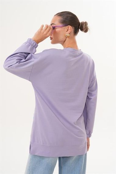 Lila Yıldız Desenli Bisiklet Yaka Kadın Sweatshirt Tunik 711 - фото 4