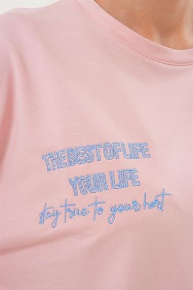 Pudra Yıldız Desenli Bisiklet Yaka Kadın Sweatshirt Tunik 711 - صورة 5