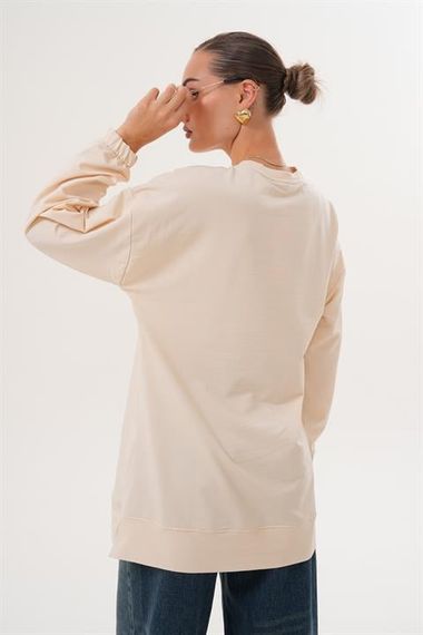 BEJ Yıldız Desenli Bisiklet Yaka Kadın Sweatshirt Tunik 711 - fotoğraf 5