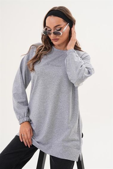 GRİ Be Yourself Bisiklet Yaka Uzun Kol Kadın Sweatshirt Tunik 713 - photo 1