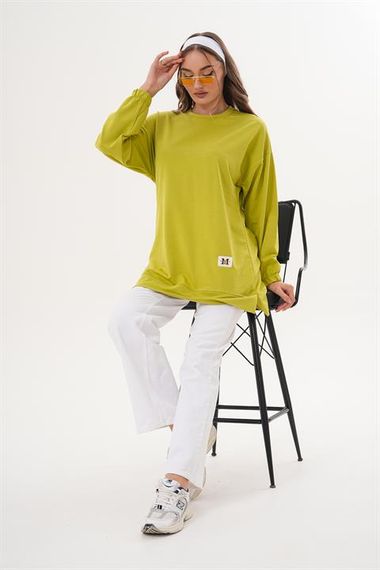 Yeşil Düz Basic Bisiklet Yaka Uzun Kol Kadın Sweatshirt Tunik 710 - photo 5