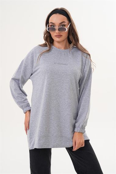 GRİ Be Yourself Bisiklet Yaka Uzun Kol Kadın Sweatshirt Tunik 713 - photo 4